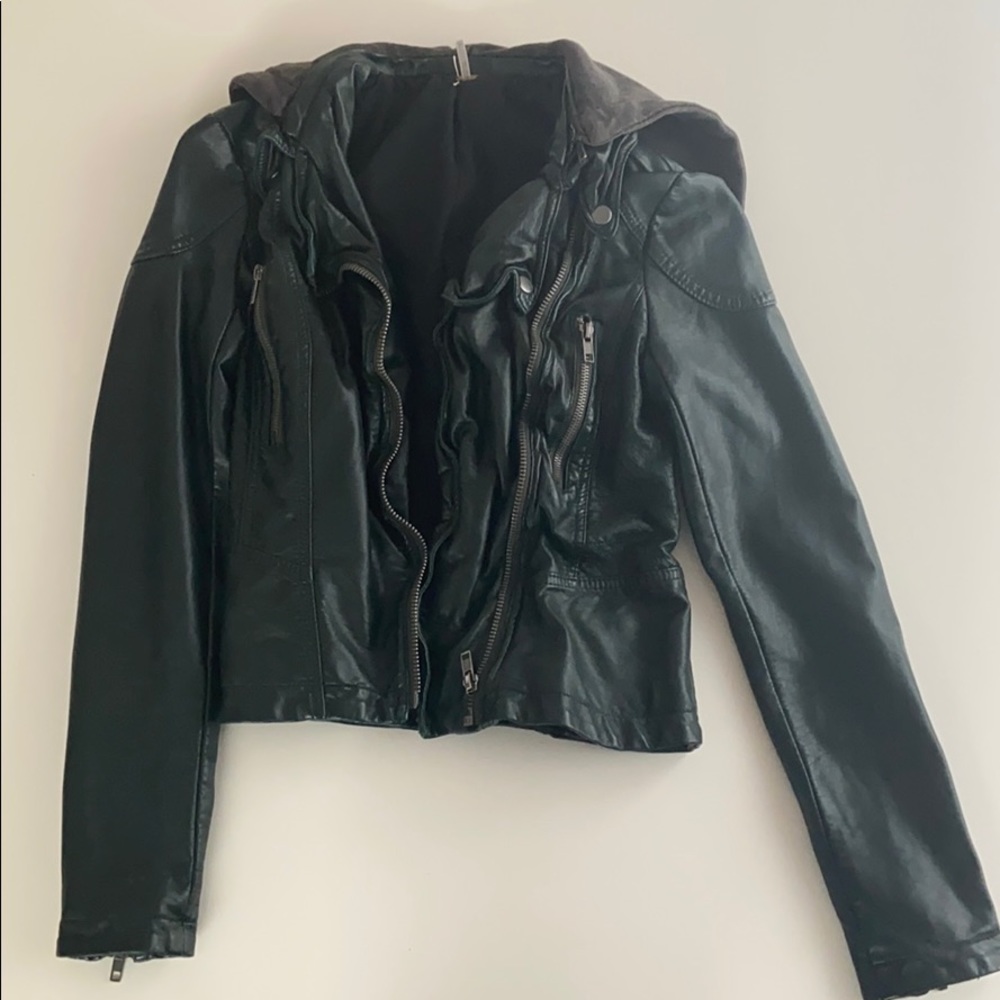Dark Green Faux Leather Free People Jacket